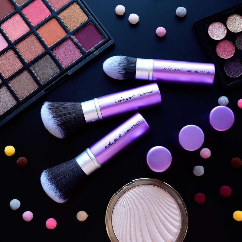 Vela.Yue Brocha Rubor Retráctil Pincel Colorete Kabuki de Maquillaje