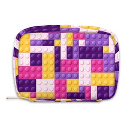 PATTERNFUL Travel Toiletry Bag for Kids, Cute Small Makeup Pouch for Boys Girls, Waterproof Wash Bag Cosmetic Weekender Bag Toddler Traveling Toiletries(Purple Colorful Building Blocks)