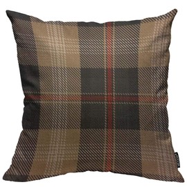 Mugod Throw Pillow Cover Brown Red and Black Checked Home Decorative Linen Square Pillow Case for Men Women Bedroom Livingroom Cushion Cover 18x18 Inch Pillowcase