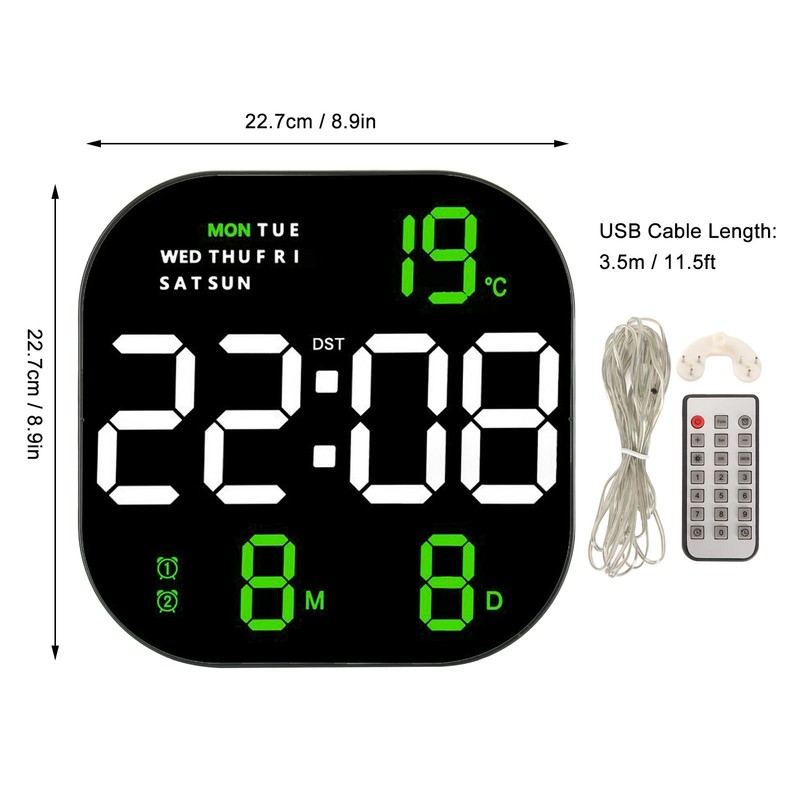 Digital Clock Large Screen LED USB 5V Remote Multifunctional Temperature