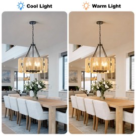 OKELI Large Farmhouse Chandeliers for Dining Room, 6-Light 19.7” Rattan Boho Chandeliers with Wicker Lampshade, Adjustable Hand-Woven Pendant Hanging Lighting for Kitchen Island,Living Room,Foyer(E26)