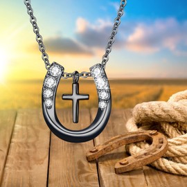 MEDWISE Lucky Horseshoe Necklace Gifts for Cowgirls Women Sterling Silver Black Horseshoe Faith Horseshoe Pendant Necklace Jewelry for Horse Lover Birthday Christmas Mothers Day
