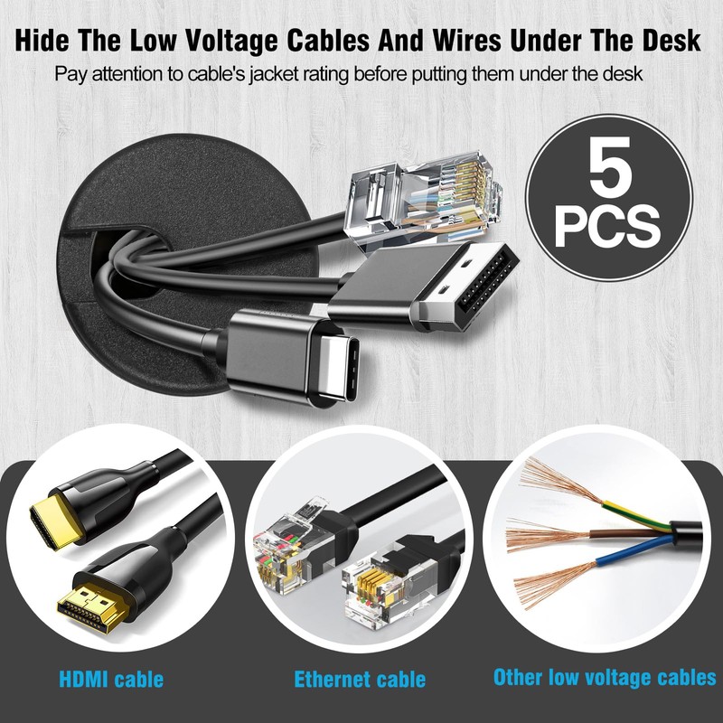 1-1/2" Black Desk Grommet, JTemgle Plastic Cable Hole Cover Computer