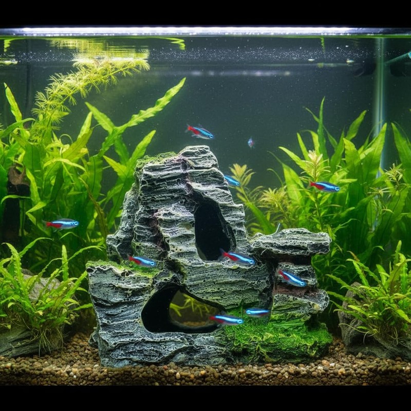 ZGLUZP Artificial Moss Rock Cave Aquarium Decor, Fish Tank Hideout,