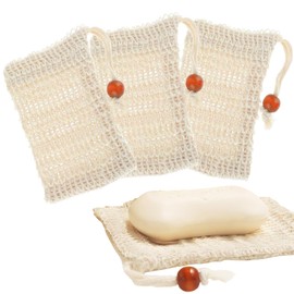 4pcs Natural Soap Bag Exfoliating Soap Bag With Drawstring Safe And Durable Sisal Fiber Saver Pouch Body Scrub Save Soaps, Bags For Shower Bath For Washing Foaming Drying Soaps