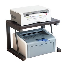 WRITECRY Desktop Printer Stand, 2-Tier Wood Rustic Printer Shelf for 3D & Laser Printer, Scanner, Copier, Durable Small Space Storage Organizer for Home Office Kitchen (2-Tier, Brown)