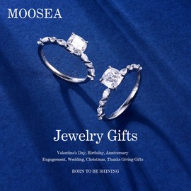 MOOSEA Moissanite Cushion Engagement Rings for Women, 1.5ct D Color VVS1 Clarity Lab Created Diamond Wedding Rings 14K White Gold Vermeil Moissanite Anniversary Rings for Women Mom Wife Gifts
