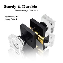 coolnews Square Crystal Door Knobs Interior, Passage Hall Closet Door Knobs, Modern Matte Black Door Knob Set