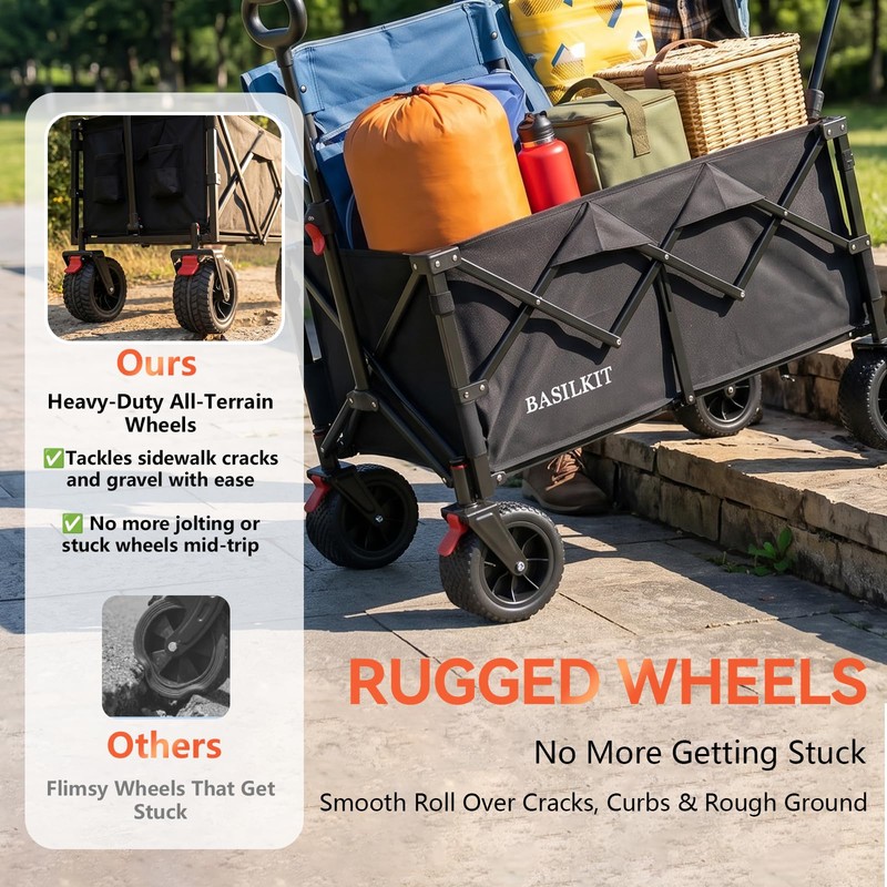 Collapsible Wagon Cart, 330 lbs Capacity, Heavy‑Duty Foldable Utility Wagon