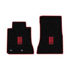 Lloyd Mats Heavy Duty Carpeted Floor Mats for Shelby Mustang 2015-On - Premium Binding/Shelby Sidemarker Red (Black, 2PC - Fronts)