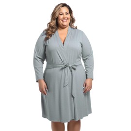 SUFEINI Plus Size Maternity Robe and Matching Baby Swaddle Blanket Set, Mommy Robe with Receiving Blanket Girls Boys Sleepwear (US, Alpha, X-Large, Plus, Regular, PZA32 Grey)
