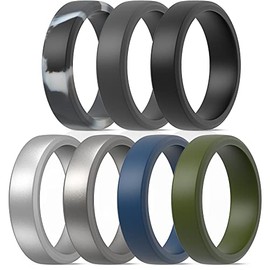 ThunderFit Silicone Rings for Men, Bevelled (6mm wide - Gun Metal A, Silver A, Black, Grey B, Olive A, Grey Camo, Dark Blue D - Size 10.5 - 11 (20.6mm))