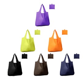 Zenloria 6 Pack Reusable Grocery Shopping Bags XL Foldable Tote Bags with Elastic Band and Separated Zipper Storage Pouch Lightweight Washable Durable (Navy, Brown, Black, Purple, Yellow, Orange)