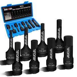 JEUCLEL 8PCS Hex Impact Bit Socket Set, 1/2-Inch Impact Drive Allen Socket Kit, Cr-Mo Steel Lengthen Hex Screwdriver Socket Adapter