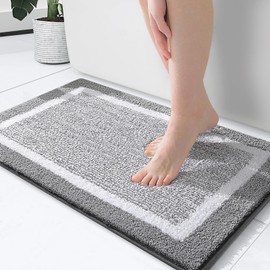 YUTA Bathroom Rugs, Extra Soft and Absorbent Microfiber Bath Mat, Non-Slip, Machine Washable, Quick Dry Bath Carpet, Suitable for Bathroom Floor, Tub, Shower, 40x60cm, Light Grey