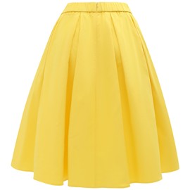Tandisk Women's High Waist A-Line Pockets Skirt Pleated Flared Midi Skirt with Pockets Yellow M