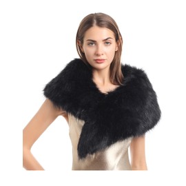 LA CARRIE Women's Faux Fur Collar Scarf Wrap Shawl Cold Winter Warmer(Black,120cm,47.2in)