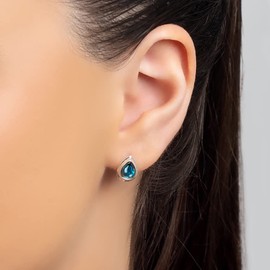 HENRYKA London Blue Topaz 925 Sterling Silver Stud Teardrop Earrings | Essential Simple Minimal Natural Gemstone Earrings | Bridesmaid Jewellery | Birthstone Gift