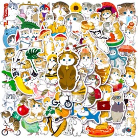 Cat Sticker Car Cute Cat Sticker Set 50 Pcs Waterproof Cat Sticker Pack Brand Stickers Suitcase Car Motorcycle Helmet Skateboard Guitar etc (B)