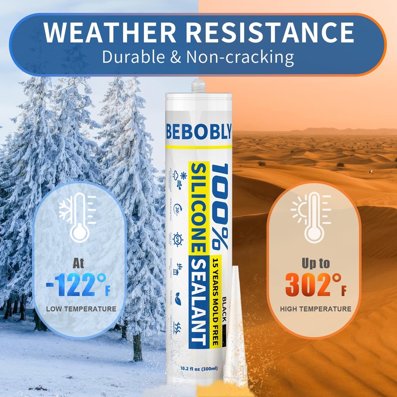 BEBOBLY Black Silicone Caulk & Sealant, 100% Waterproof Silicone Caulking,