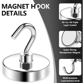 Volunx Magnetic Hooks 10 Pack Strong 10kg-22lbs+ Neodymium Magnet Hooks, Strong Magnetic Hooks for Fridge, Magnetic Hooks for Cruise Perfect use Kitchen, Bathroom, Garage