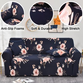 Celevingne Printed Couch Cover Stretch Sofa Cover Sofa Protector for Sofa-3 Seater Elastic Sofa Slipcover with 1 Pillowcase (Beautiful Years Blue, Sofa-3 Seater)