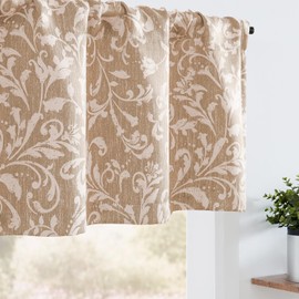 jinchan Floral Valance Curtain for Kitchen Living Room Farmhouse Vintage Flower Taupe Valance Room Darkening Bedroom Window Treatment Privacy Thermal Insulated Drape Rod Pocket 1 Panel 16 Inch