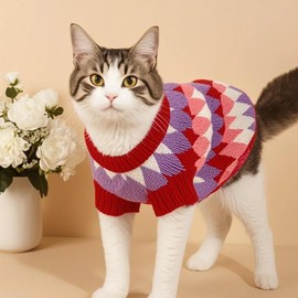 CELONROMF Small Dog Sweater Pullover Cat Knitwear Stretchable Doggy Sweatshirt Warm Puppy Clothes for Little Dog Holiday Chihuahua Clothing Winter Pet Outfit (Red, Large)