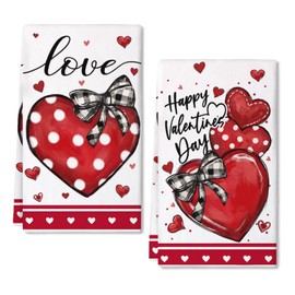 ARKENY Happy Valentines Day Kitchen Towels Set of 2,Red Heart Love Dish Towels 18x26 Inch Drying Dishcloth,Farmhouse Home Daily Seasonal Decoration AD412