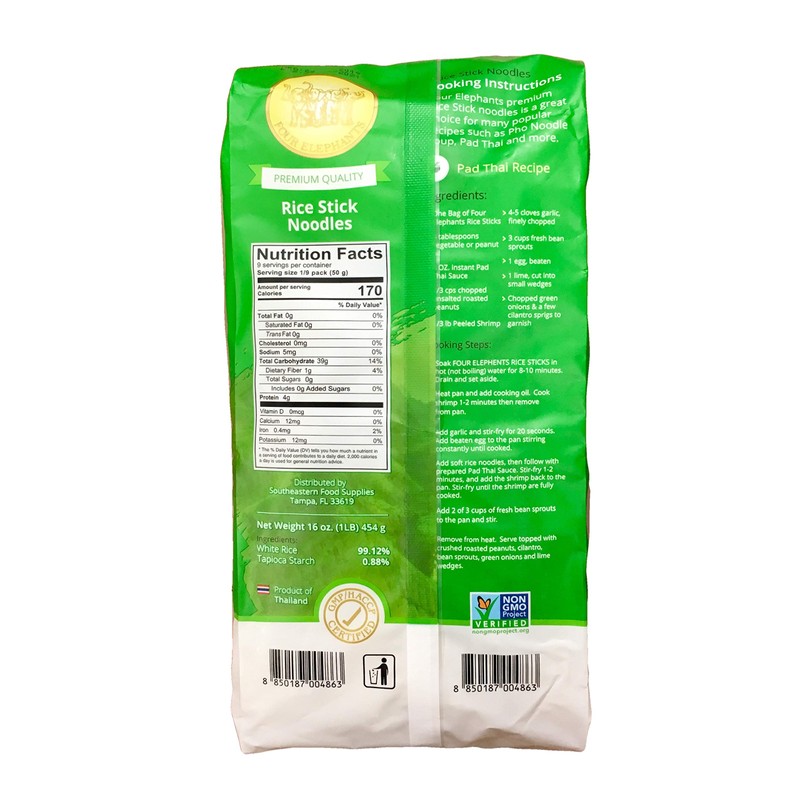Four Elephants Premium Rice Stick Noodle Non-GMO Verified (3 Pack)