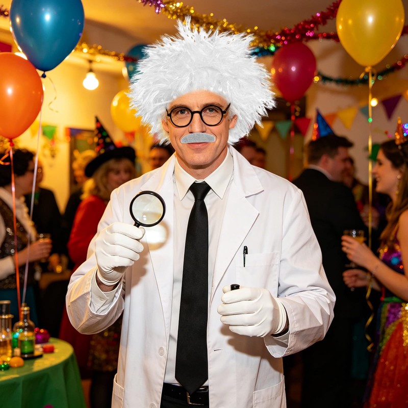 10 PCS Old Man Mad Scientist Wig Set,Dressing up Grandpa