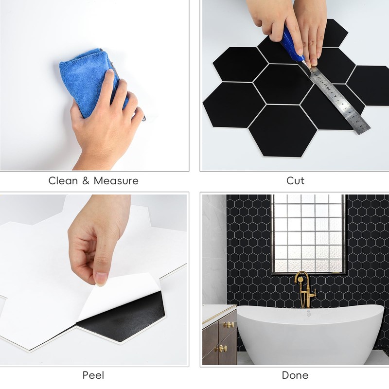 6-Sheet Black Hexagon Peel and Stick Backsplash for Kitchen and