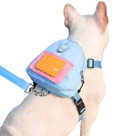 DoggieKit Dog Backpack Harness with Leash,Cute Pet Puppy Backpacks Bulid-in Dog Poop Bag Dispenser,Adjustable Pets Self Carrier Bag for Small Medium Dogs Travel Hiking Daily Walking (M, Blue)