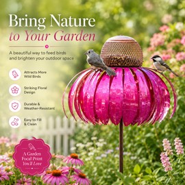 Vertical Bird Feeder for Backyard Bird Watching – Iron Hanging Feeding Station with Garden Flower Decor