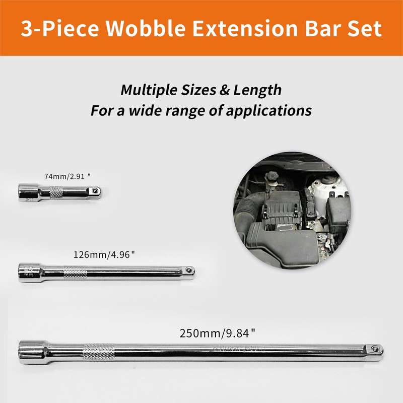 Uotyle 3Pcs Extension Set 3/8 Inch, Socket Extension Bar Drive