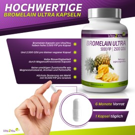 Vita2You Bromelain 5000FIP – 180 Capsules – Gastric Juice Resistant – No Additives – 10,000FIP / g – High Dose – Premium Quality