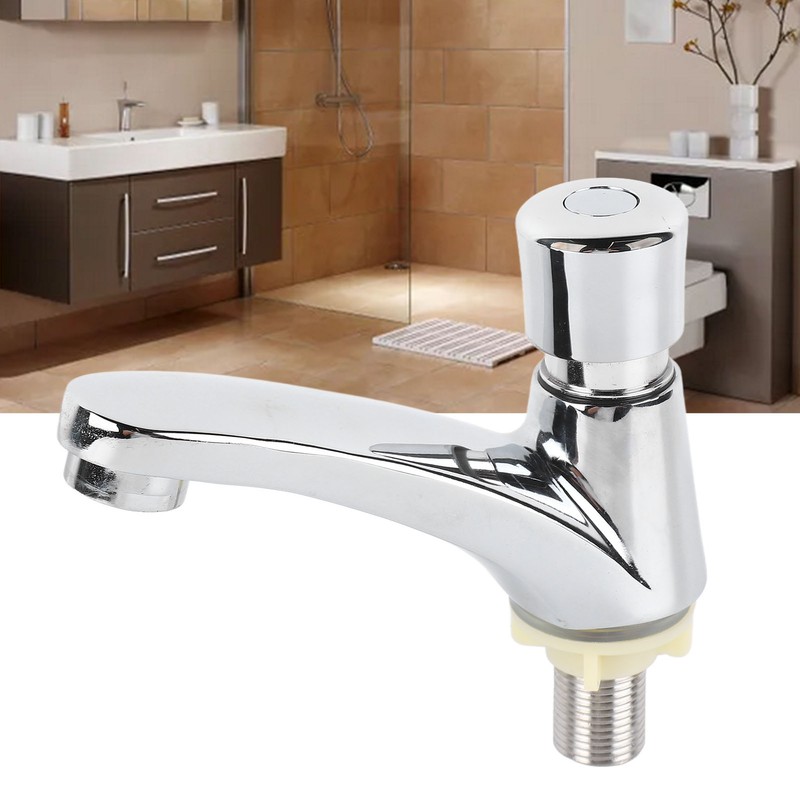 Time Delay Basin Sink Faucet Copper Alloy Push Switch Water