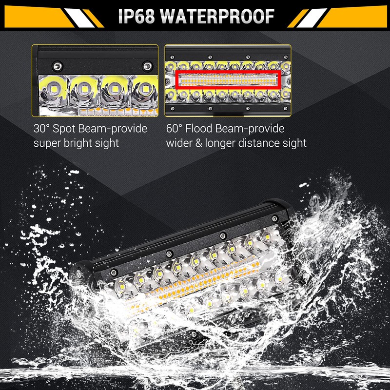 Auxbeam 7 Inch LED Light Bar, 300W 6 Modes Amber