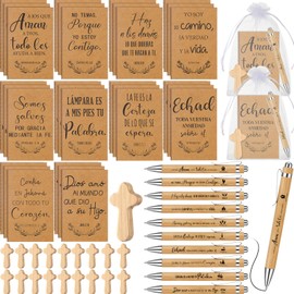 Spakon 120 Pcs/ 30 Set Christian Gifts Bulk Scripture Notebooks Ballpoint Pens with Prayer Crosses for Church Office Appreciation Gifts Employee Coworker Bible Study Supplies(Spanish)