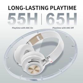 Feegar Bluetooth-Kopfhörer über Ohr, 65 Stunden Spielzeit und ANC, BT 5.4 kabellose Kopfhörer mit Mikrofon, HiFi-Stereo, faltbares leichtes Headset, tiefer Bass für Zuhause, Büro, Handy, PC (Weiß)