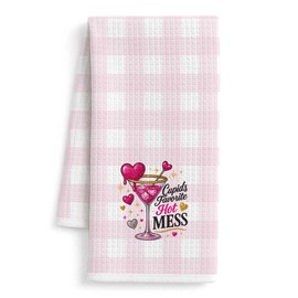 FISWAFY Pink Christmas Martini Kitchen Towels, Martini Lovers Gifts Dish Tea Towels, Pink Glitter Coquette Christmas Decorative Hand Towel for Kitchen Bar Cart Decor, 16x24 Inch