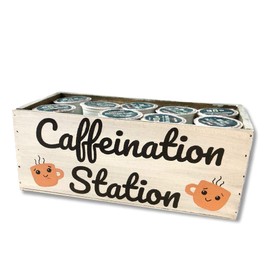 Caffeination Station, Coffee Tea Bar Organizer, Wood Planter, Home Kitchen Decor, Cup Holder, Coffee Lover Gift (Whitewashed Wood)