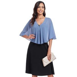 Fttyeiby Shawl Wrap for Women Weddings Soft Chiffon Shawl and Wraps for Evening Foraml Party V Neck Cape Dusty Blue