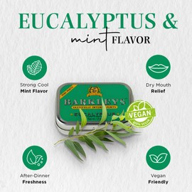 Barkleys Eucalyptus Breath Mini Mints - Strong Eucalyptus Flavor Cool Mint Candy For Party, After Dinner, Wedding, Every Day Use-Vegan Breath Mints In Reusable Classic Mini Travel Tins - 15gr, 12-pack