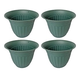 Black Duck Brand Set of 4 Round Planter/Pots! - Perfect for Both Indoor and Outdoor Plants! - Measures Approx 10.4d X 7.9h! (4 Green)