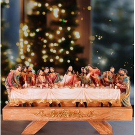 BRUBAKER Nativity Scene Set on Decorative Board - The Last Supper - Jesus and His 12 Disciples - 15 Inch Tabletop Christmas Decor Figurine - Holiday Decoration - Designed in Germany