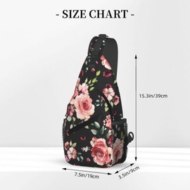 LOSTORCHI Floral Pattern Crossbody Sling Bag for Women Men Watercolor Blossom Rose with Green Leaves Travel Sling Backpack Casual Shoulder Bag Cute Spring Flower Print Gym Sports Hiking Daypack