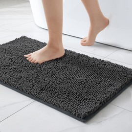 MIULEE Bathroom Mat Bath Mat Non Slip Anti Mould Chenille Shower Mat Microfiber Super Soft and Comfortable Bath Mats for Bathroom 40x60cm Dark Gray