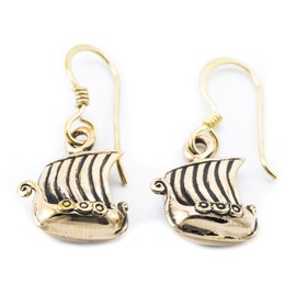 WINDALF Viking Jewellery Earrings Arvakur 1.8 cm Small Viking Ships Bronze, Fabric jewellery bag