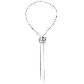 Flongo Women's Flower Long Necklace Choker Chain: V Y-Shaped Stainless Steel Collar Human Personality Exquisite Metal Loose Elegant Pendant Adjustable Birthday Accessory for Mother Party Jewelry,